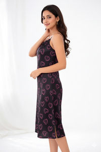 Zivame Satin Hearts Mid Length Nightdress - Black Beauty — thumbnail 2